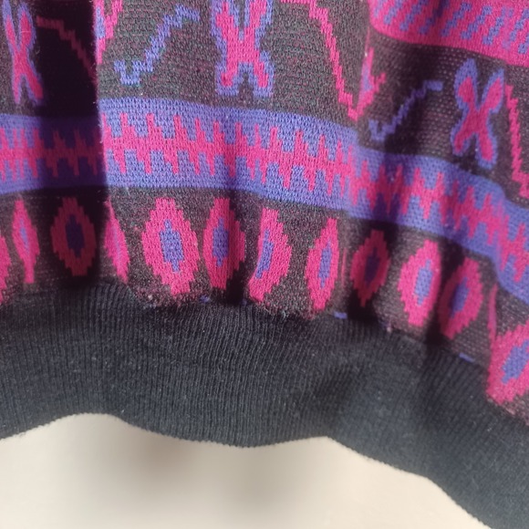 Top Notch Vintage Retro Neon Floral Jacquard Knit Crewneck Sweater Medium - Picture 3 of 7